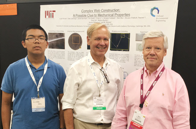 With the poster at M&M 2016: 8th grader Nicholas Moy, teacher Douglas Shattuck, and Vern Robertson of JEOL.