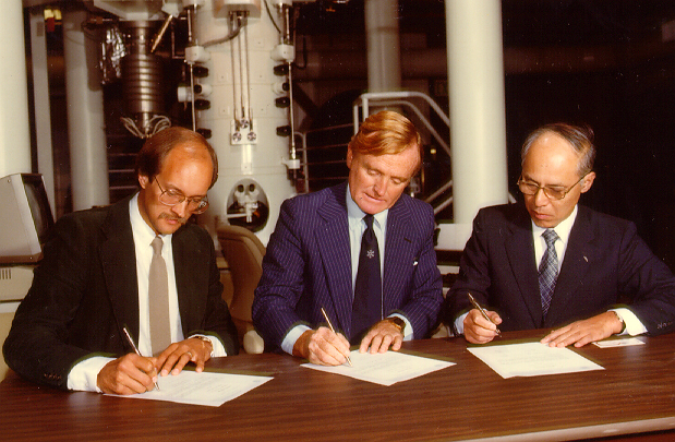 The 1MeV JEOL Atomic Resolution Microscope (ARM) Installation and Signing Ceremony at the National Center for Electron Microscopy, in the  Lawrence Berkeley National Laboratory- 1982. 