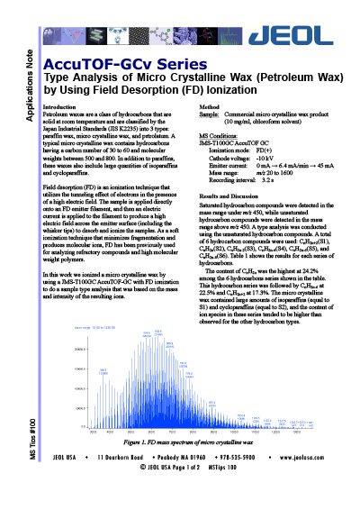 Type Analysis of Micro Crystalline Wax (Petroleum Wax) by Using Field Desorption (FD) Ionization