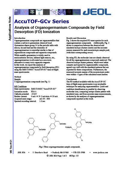 Analysis of Organogermanium Compounds by Field Desorption (FD) Ionization