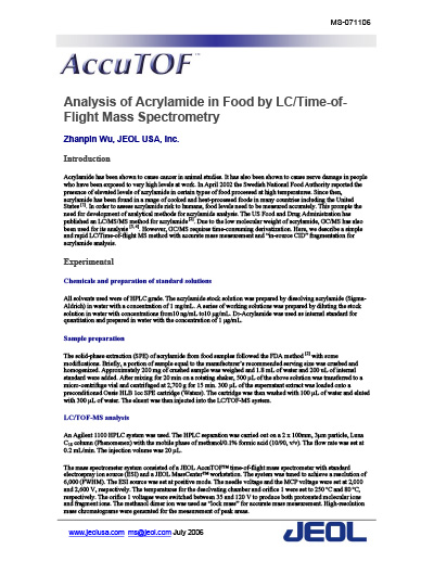 Analysis of Acrylamide in Food by LC/Time-of-Flight Mass Spectrometry