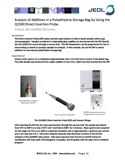 Analysis of Additives in a Polyethylene Storage Bag by Using the Q1500 Direct Insertion Probe
