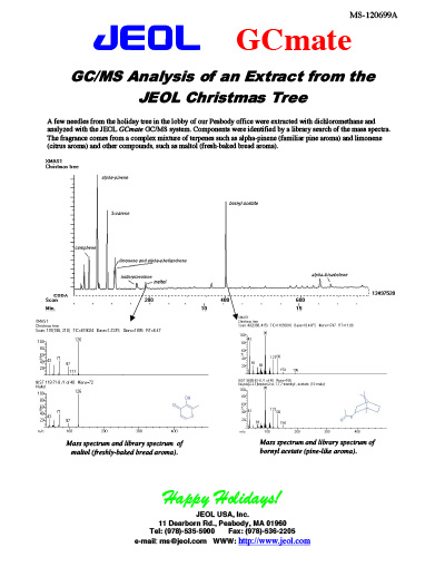 GC/MS Analysis of an Extract from the JEOL Christmas Tree | JEOL Resources