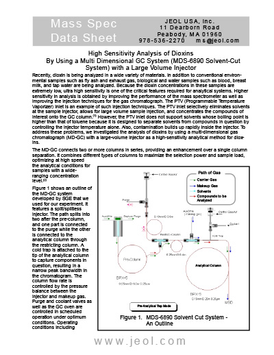 High Sensitivity Analysis of Dioxins By Using a Multi Dimensional GC ...