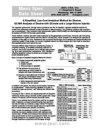 A Simplified, Low-Cost Analytical Method for Dioxins: GC/MS Analysis of Dioxins with GCmate and a Large-Volume Injector