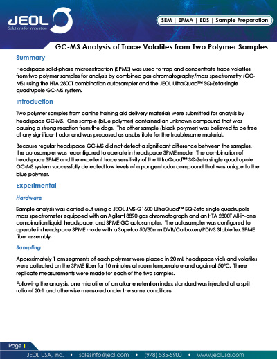 GC-MS Analysis of Trace Volatiles from Two Polymer Samples | JEOL Resources