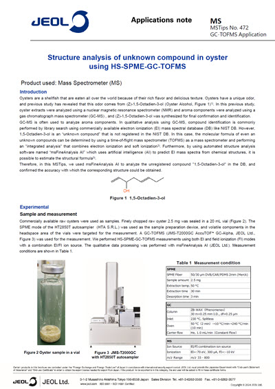 Structure analysis of unknown compound in oyster using HS-SPME-GC-TOFMS