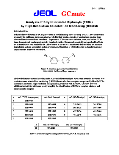 Analysis of Polychlorinated Biphenyls (PCBs) by High-Resolution Selected Ion Monitoring (HRSIM)