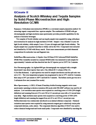 Analysis of Scotch Whiskey and Tequila Samples by Solid-Phase Microextraction and High-Resolution GC/MS