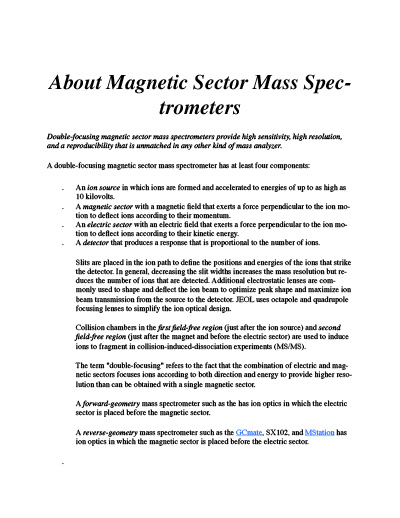 About Magnetic Sector Mass Spectrometers