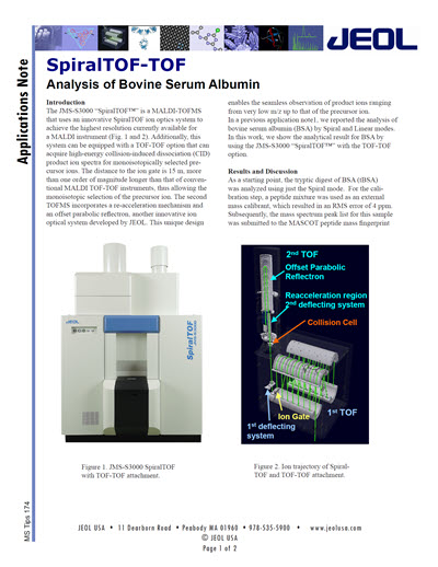 SpiralTOF-TOF Analysis of Bovine Serum Albumin