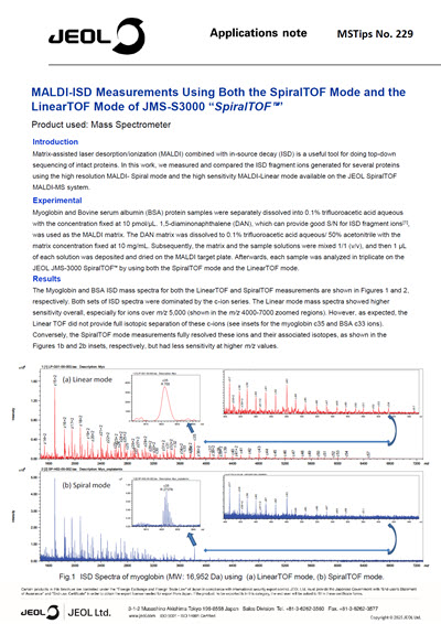 MALDI-ISD Measurements Using Both the SpiralTOF Mode and the LinearTOF Mode of JMS-S3000 “SpiralTOF™”