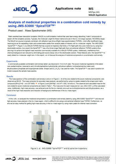 Analysis of medicinal properties in a combination cold remedy by using JMS-S3000 