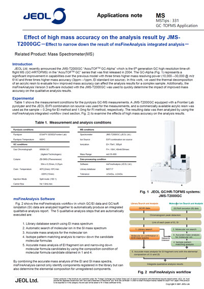 Effect of high mass accuracy on the analysis result by JMS-T2000GC−Effect to narrow down the result of msFineAnalysis integrated analysis
