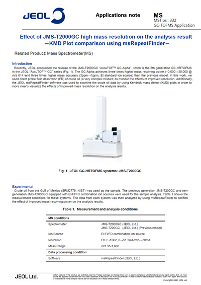 Effect of JMS-T2000GC high mass resolution on the analysis result−KMD Plot comparison using msRepeatFinder