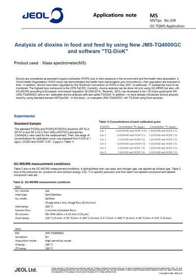 Analysis of dioxins in food and feed by using New JMS-TQ4000GC and software 