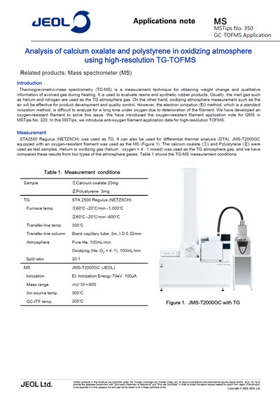Analysis of calcium oxalate and polystyrene in oxidizing atmosphere using high-resolution TG-TOFMS