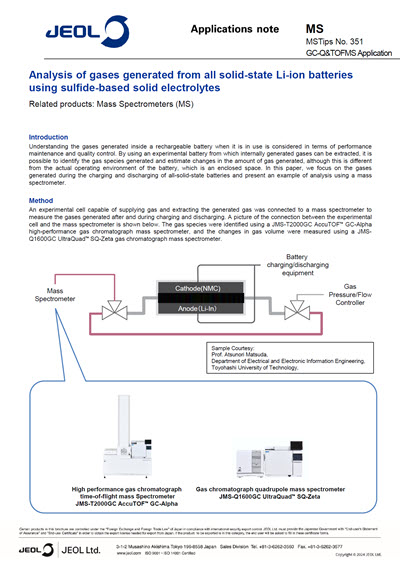 Analysis of gases generated from all solid-state Li-ion batteries using sulfide-based solid electrolytes