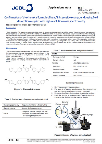 Confirmation of the chemical formula of heat/light sensitive compounds using field desorption coupled with high-resolution mass spectrometry
