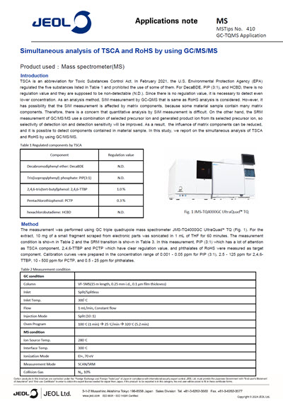 Simultaneous analysis of TSCA and RoHS by using GC/MS/MS