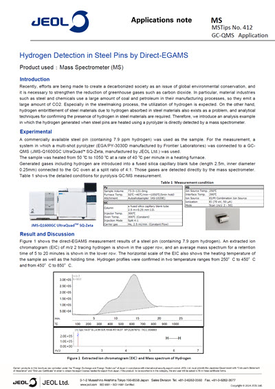 Hydrogen Detection in Steel Pins by Direct-EGAMS