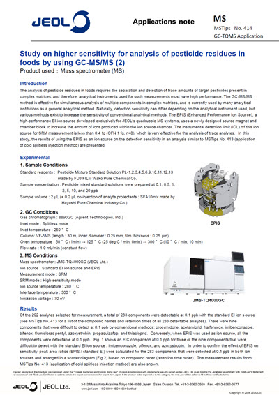 Study on higher sensitivity for analysis of pesticide residues in foods by using GC-MS/MS (2)