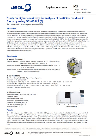 Study on higher sensitivity for analysis of pesticide residues in foods by using GC-MS/MS (3)
