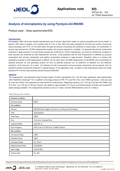Analysis of microplastics by using Pyrolysis-GC/MS/MS