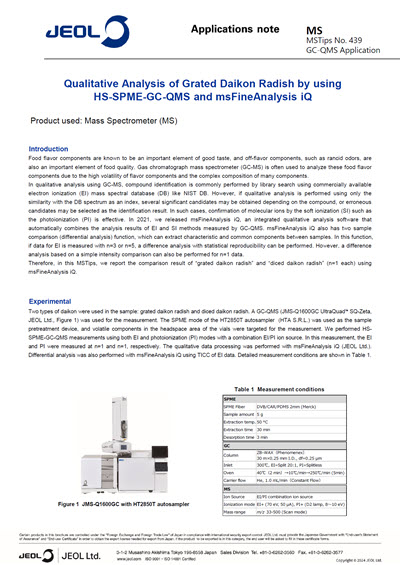 Qualitative Analysis of Grated Daikon Radish by using HS-SPME-GC-QMS and msFineAnalysis iQ