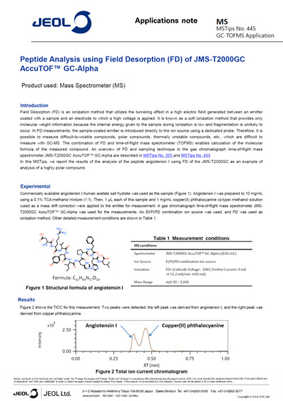 Peptide Analysis using Field Desorption (FD) of JMS-T2000GC AccuTOF™ GC-Alpha