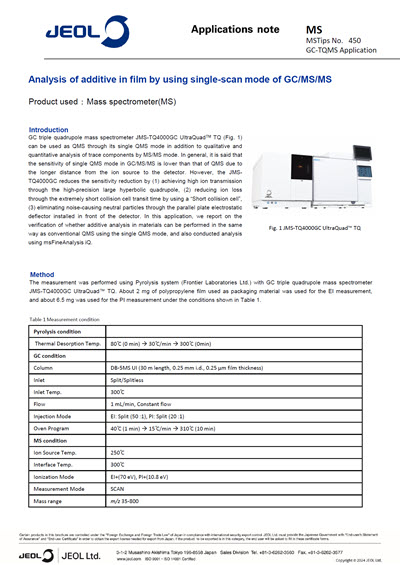 Analysis of additive in film by using single-scan mode of GC/MS/MS