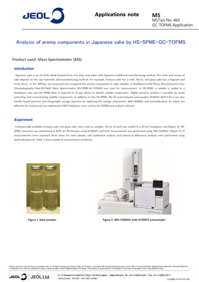 Analysis of aroma components in Japanese sake by HS-SPME-GC-TOFMS
