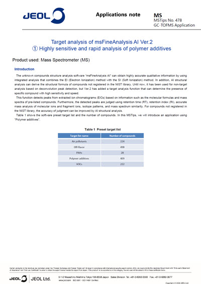 Target analysis of msFineAnalysis AI Ver.2 ① Highly sensitive and rapid analysis of polymer additives
