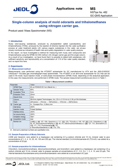 Single-column analysis of mold odorants and trihalomethanes using nitrogen carrier gas