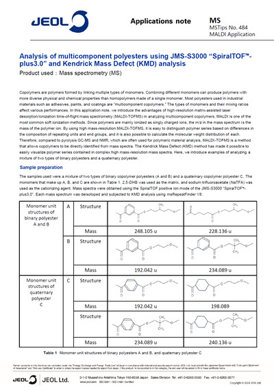 Analysis of multicomponent polyesters using JMS-S3000 “SpiralTOF™-plus3.0” and Kendrick Mass Defect (KMD) analysis