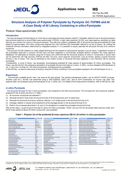 Structure Analysis of Polymer Pyrolyzate by Pyrolysis GC-TOFMS and AI -A Case Study of AI Library Containing in silico Pyrolyzate