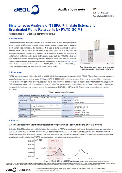 Simultaneous Analysis of TBBPA, Phthalate Esters, and Brominated Flame Retardants by PY/TD-GC-MS