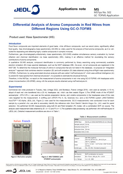 Differential Analysis of Aroma Compounds in Red Wines from Different Regions Using GC-O-TOFMS