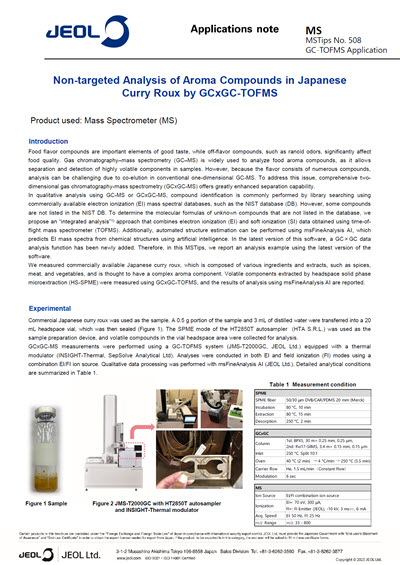 Non-targeted Analysis of Aroma Compounds in Japanese Curry Roux by GCxGC-TOFMS
