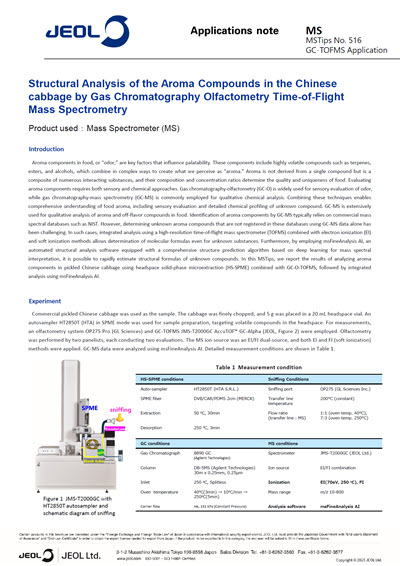 Structural Analysis of the Aroma Compounds in the Chinese cabbage by Gas Chromatography Olfactometry Time-of-Flight Mass Spectrometry