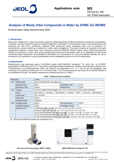 Analysis of Musty Odor Compounds in Water by SPME-GC-MS/MS