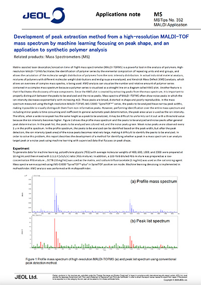 Development of peak extraction method from a high-resolution MALDI-TOF mass spectrum by machine learning focusing on peak shape, and an application to synthetic polymer analysis