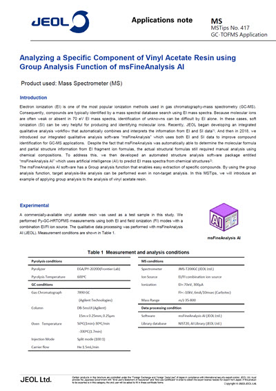 Analyzing a Specific Component of Vinyl Acetate Resin using Group Analysis Function of msFineAnalysis AI
