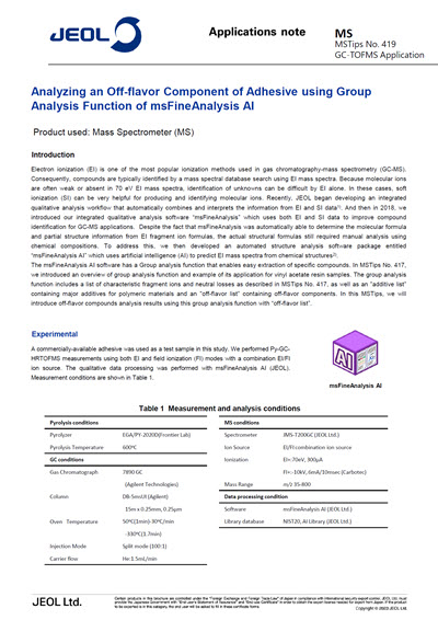 Analyzing an Off-flavor Component of Adhesive using Group Analysis Function of msFineAnalysis AI