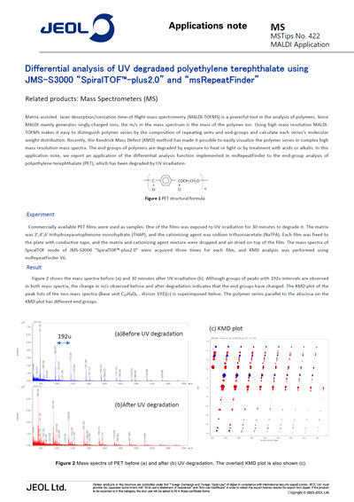 Differential analysis of UV degradaed polyethylene terephthalate using JMS-S3000 “SpiralTOF™-plus2.0” and “msRepeatFinder”
