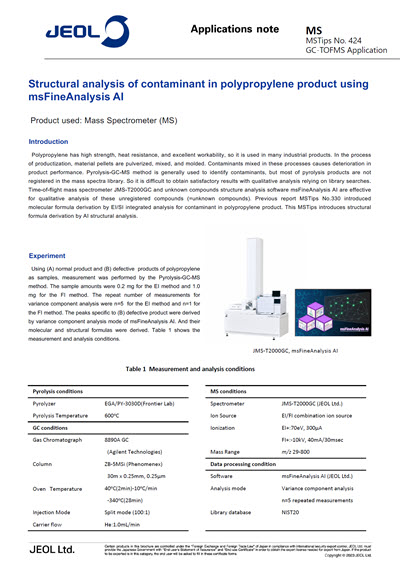 Structural analysis of contaminant in polypropylene product using msFineAnalysis AI