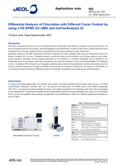 Differential Analysis of Chocolates with Different Cacao Content by using a HS-SPME-GC-QMS and msFineAnalysis iQ