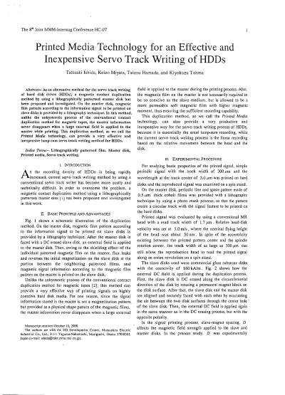 Printed Media Technology for an Effective and Inexpensive Servo Track Writing of HDDs