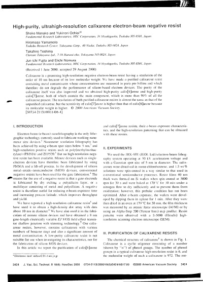 High-purity, ultrahigh-resolution calixarene electron-beam negative resist