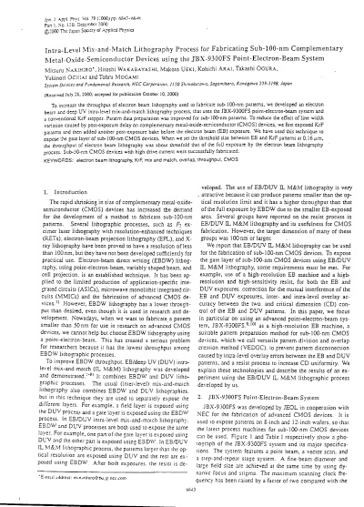 Intra-Level Mix-and-Match Lithography Process for Fabricating Sub-100-nm Complementary Metal-Oxide-Semiconductor Devices using the JBX-9300FS Point-Electron-Beam System